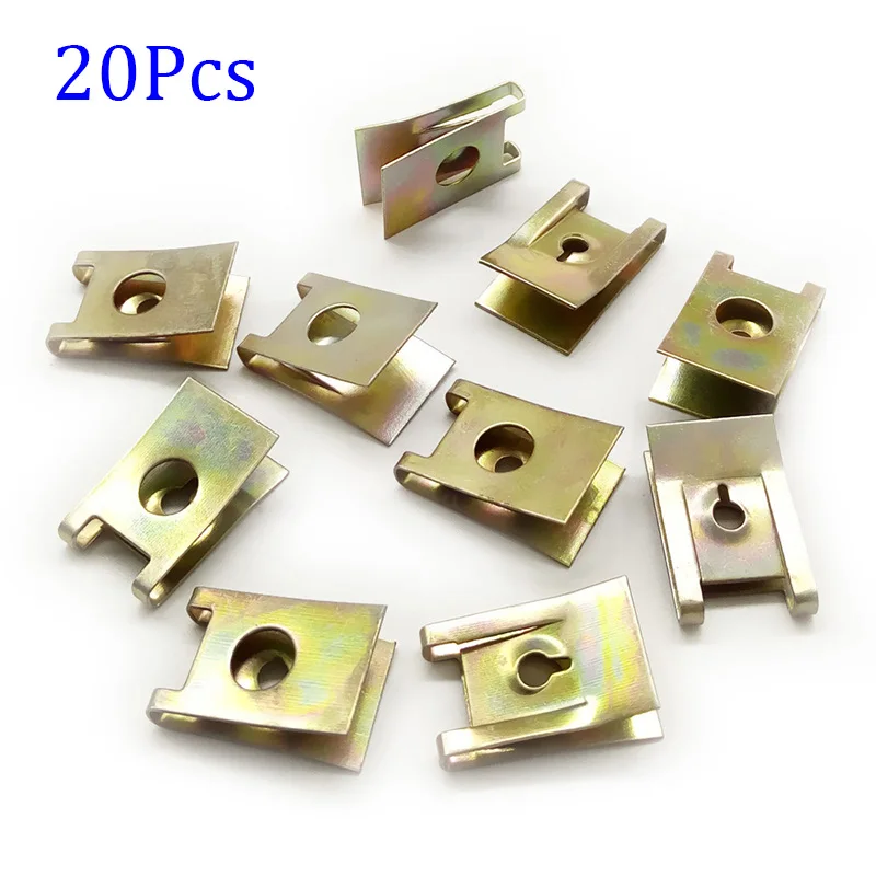 

20Pcs Metal U-Type Clips For Car Bumper Fender Trim Panel Fastener Leaf Board Fastener Grommet Clips Car Screw Base
