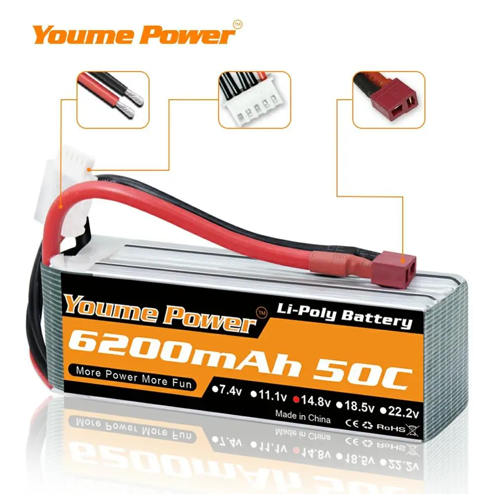 youme 148 v 6200mah 4s lipo аккумулятор xt60 deans t ec5 для traxxas x maxx 8s