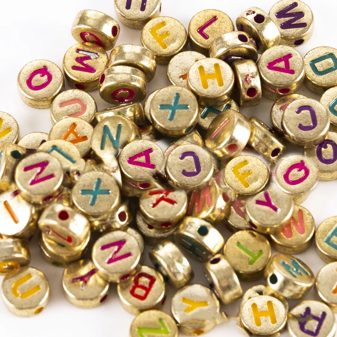 

New Colorful Gold Letter Beads 3600pcs 4*7mm Flat Coin Round Shape Bracelet Spacer Beads English Alphabet Jewelry Initial DIY