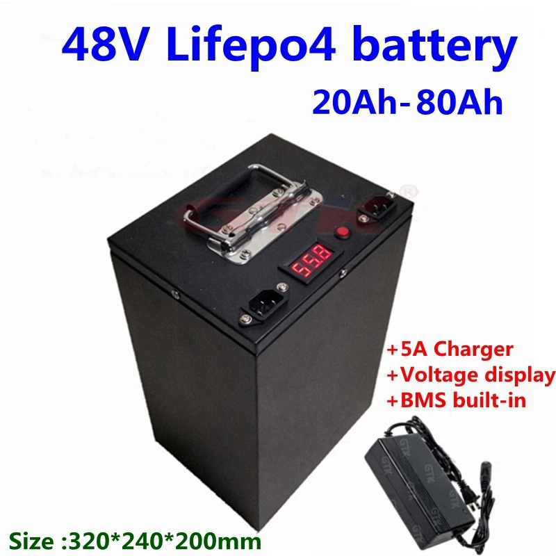 ГТК 48V 80Ah 60Ah 50Ah 40Ah 30Ah 20Ah 25Ah LiFepo4 литиевая батарея с BMS для мотоцикла или электровелосипеда скутера/мотоцикла из солнечной системном+ 5A зарядное устройство