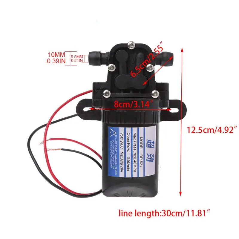 

DC 12V 3.5L/Min 0.48MPa 70 PSI Diaphragm High Pressure Self Priming Water Pump