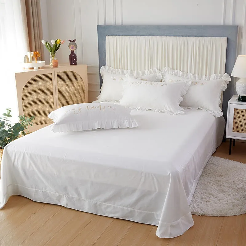 

100%Cotton Chic Embroidery White Ruffle Duvet cover for Girls and Ladies Soft Quilt Cover Bed Sheet Pillowcases Queen King size