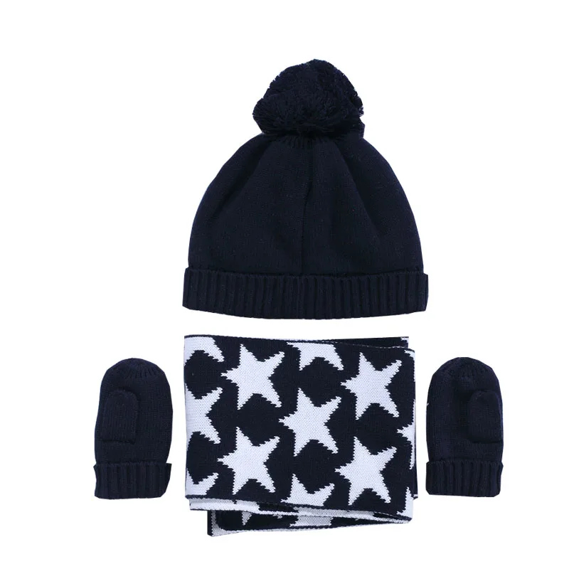 Шапка Вязаная Детская хлопковая 3 шт./компл. с шарфом и перчатками | одежда обувь