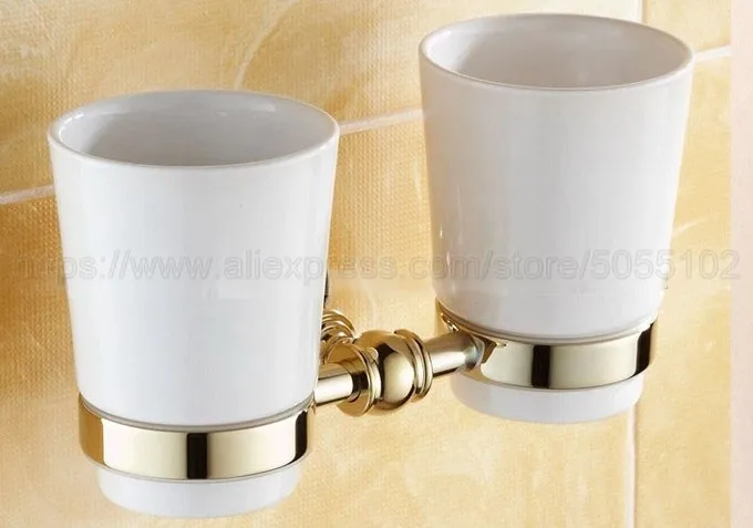 Роскошный золотистый полированный держатель для зубной щетки в ванную комнату