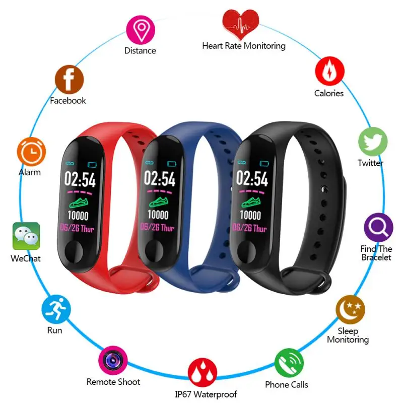 

Bluetooth Touch Smart Watch Men Women M3 Waterproof Bracelet Heart Rate Sleep Monitor Sports Smartwatch Remote Control Camera