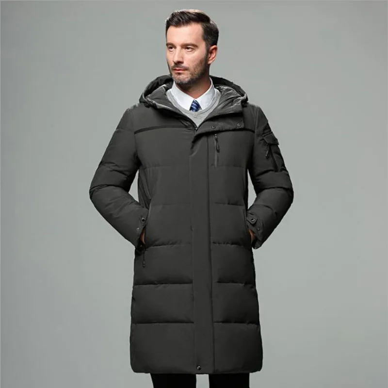 High Quality Mens Winter Down Jacket Business Men White Duck Thick Warm Hooded Overcoat Male Long Windbreaker Parkas Coats M-5XL