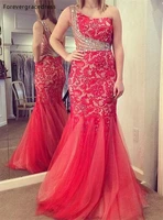 glamorous lace prom dress mermaid one shoulder beaded long special occasion party gown