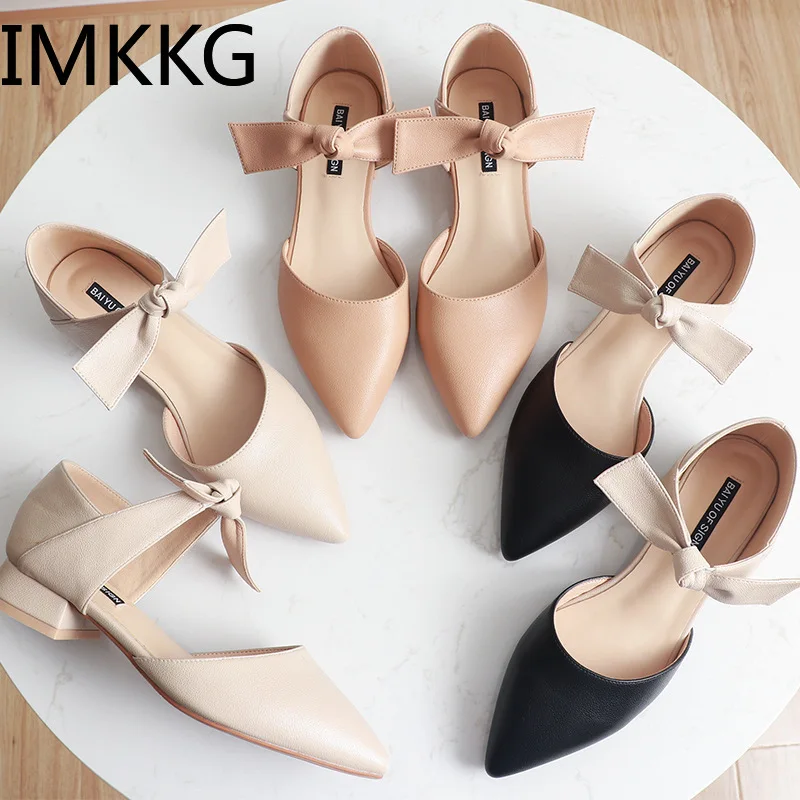 Женские босоножки с открытой спиной балетки ремешком на щиколотке и заостренным