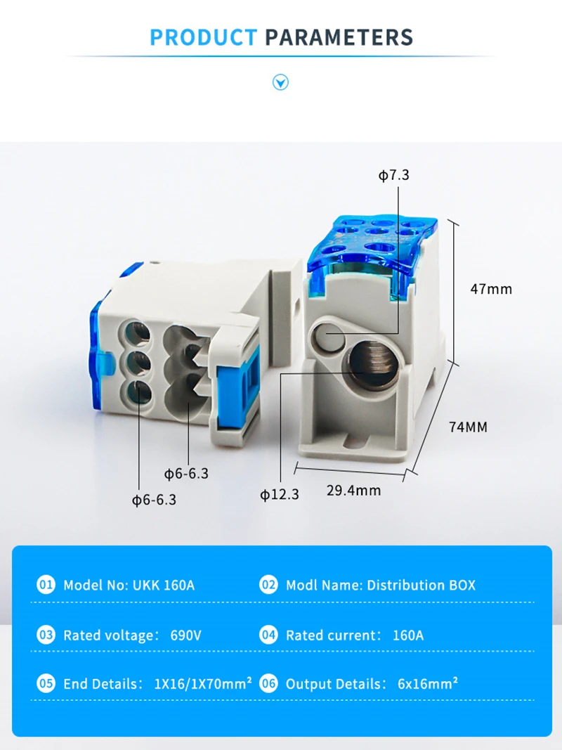 

Din Rail Terminal Block One in Six Out Power Distribution Block Universal Electric Wire Connector Junction Box UKK160A