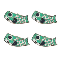 4pcs japanese style green koi fish flag brooch enamel pin bag backpack lapel pins briefcase badge jewelry accessories for friend
