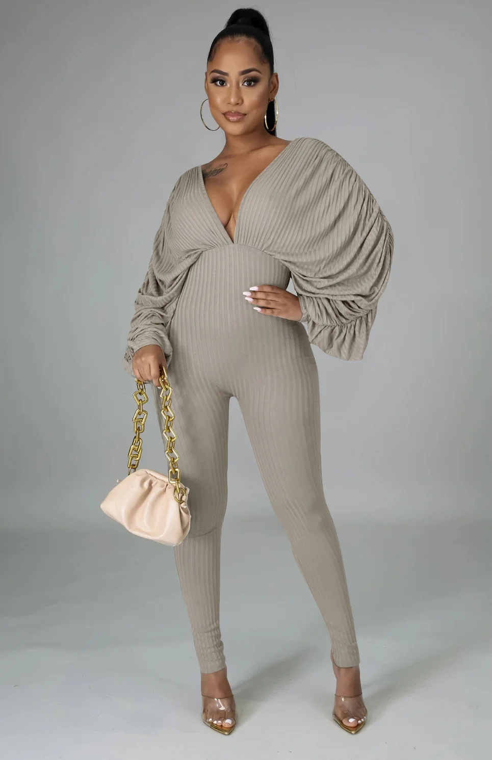 

77p8545 Spring and autumn fashion sexy new high elastic women's solid color bat sleeve Jumpsuit jumpsuit women bodysuit women