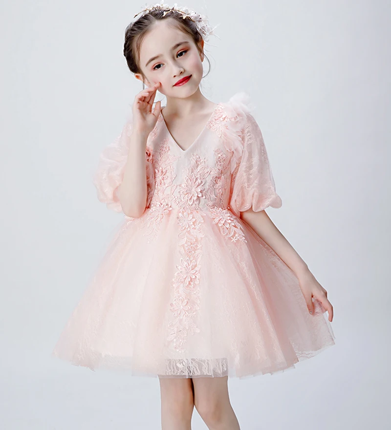 Свадебное платье с цветочной аппликацией для девочек фатиновое первого