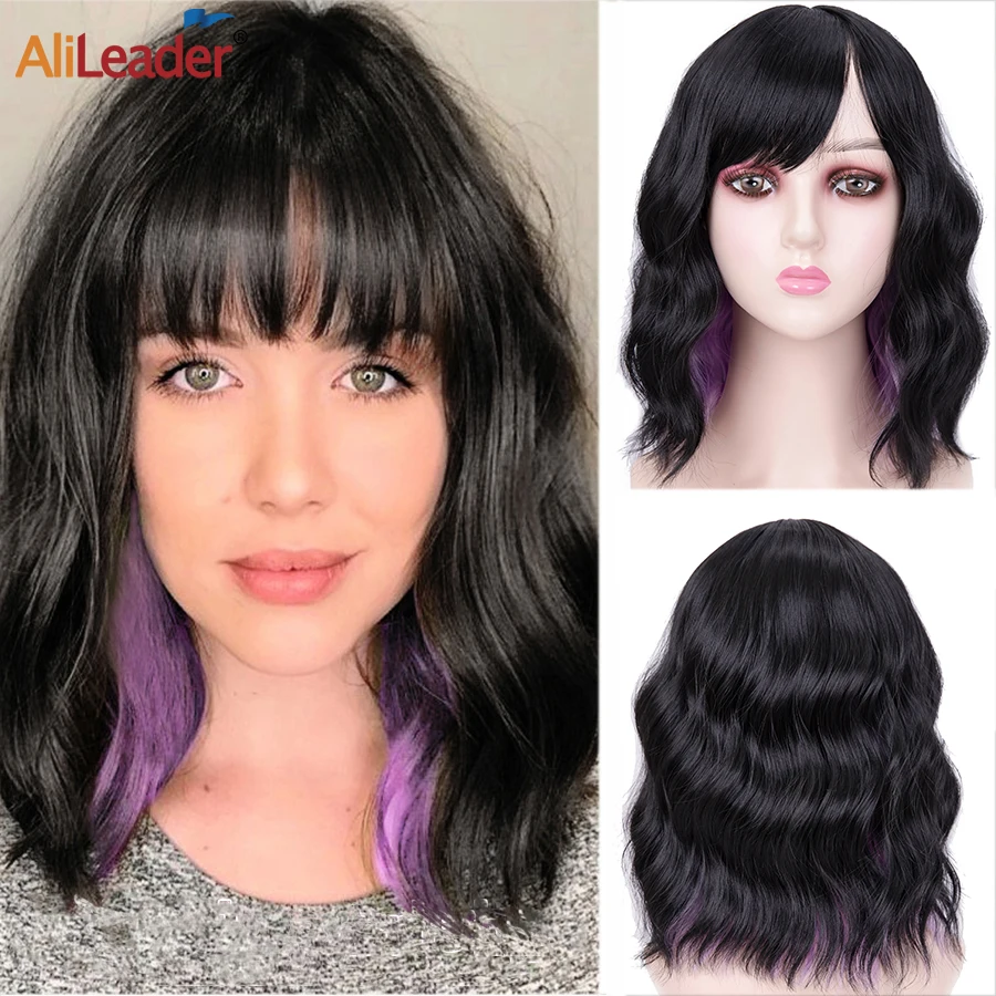 

Парик Alileader с короткими волнистыми волосами, термостойкий из натуральных синтетических волос с челкой, для косплея, для женщин, 14 дюймов