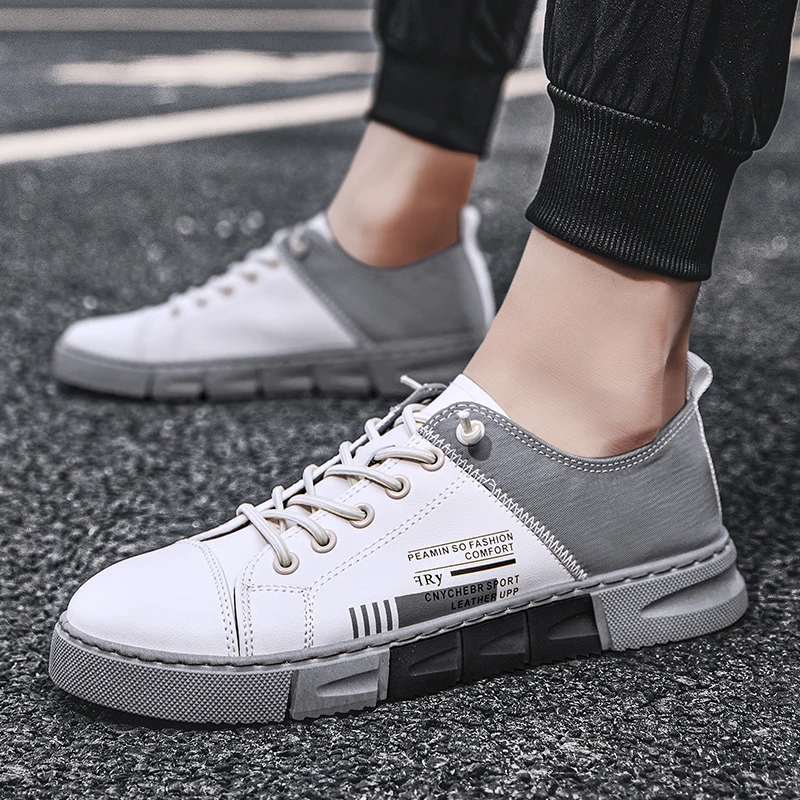 

New sneakers, trendy shoes, scarecrow first layer cowhide sneakers, all-match leather, British comfortable casual shoes, men