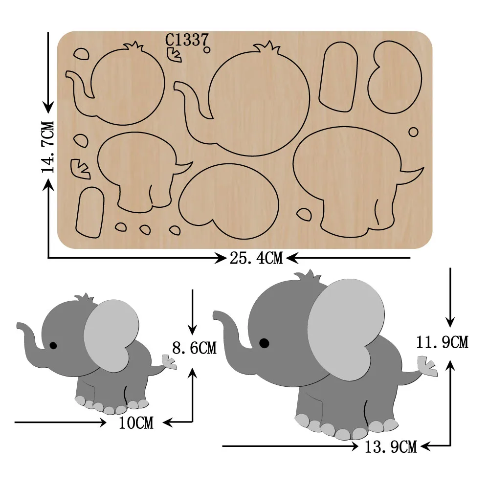 

New Elephant Wooden die Scrapbooking C-1337 Cutting Dies Multiple sizes