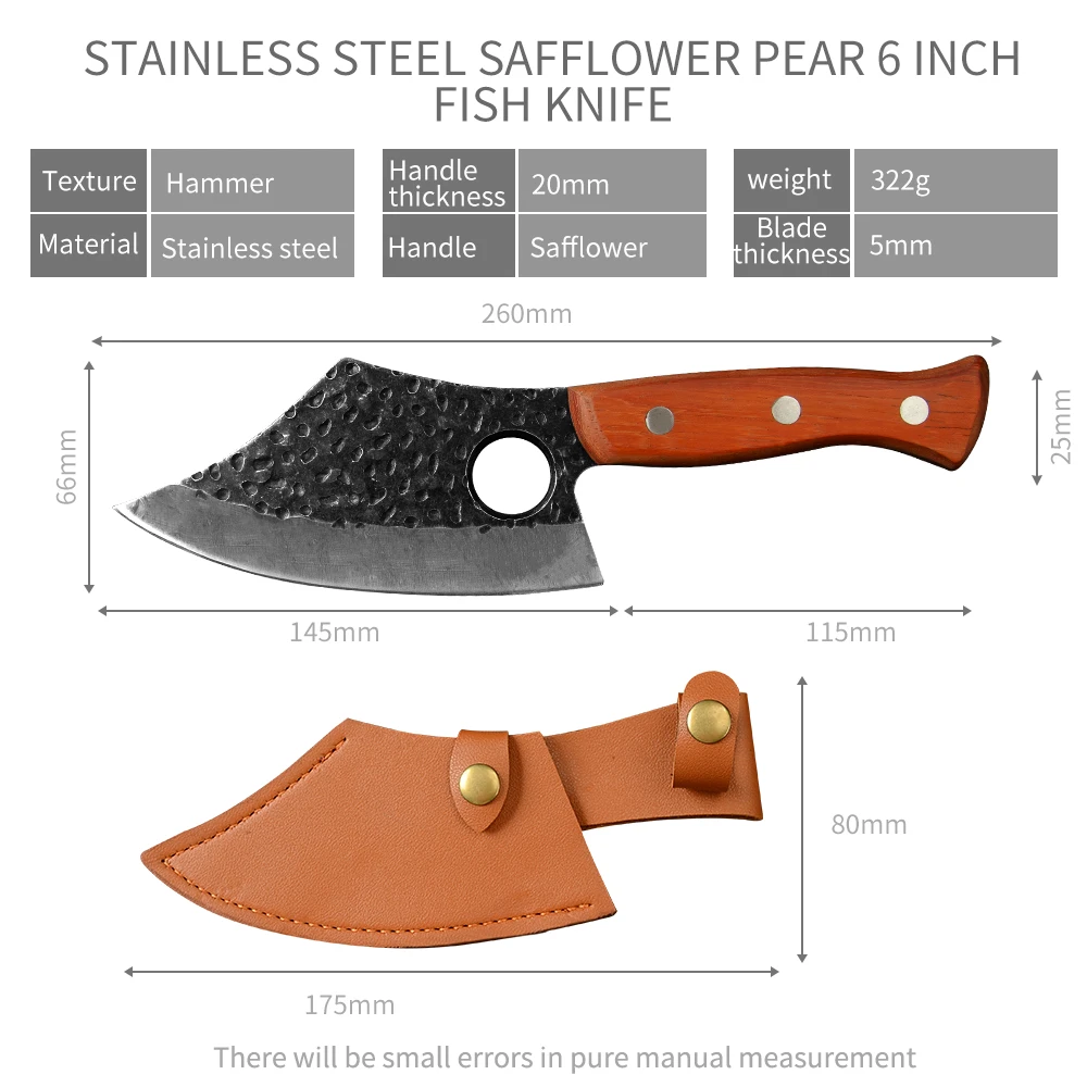 

6.5 Inch Kitchen Axe Knife With Sheath Stainless Steel Chef Cutting Knife Cleaver Slicing Vegetable Knife Tool Outdoor Camping