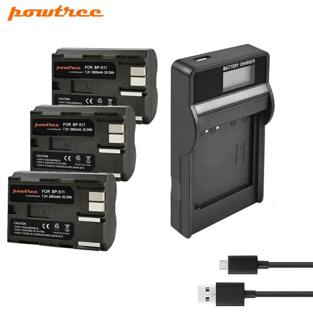 Аккумулятор для камеры Powtree 2800 мАч BP 511 511A + зарядное устройство USB BP511 Canon EOS 40D 300D 5D
