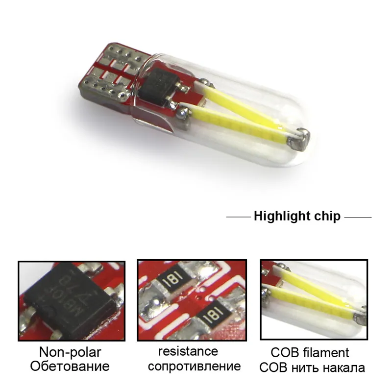 50pcs T10 led car Bulb 194 t10 cob Car Light 168 Interior Lighting Parking white blue Vehicle Signal Lamp auto styling | Лампы и