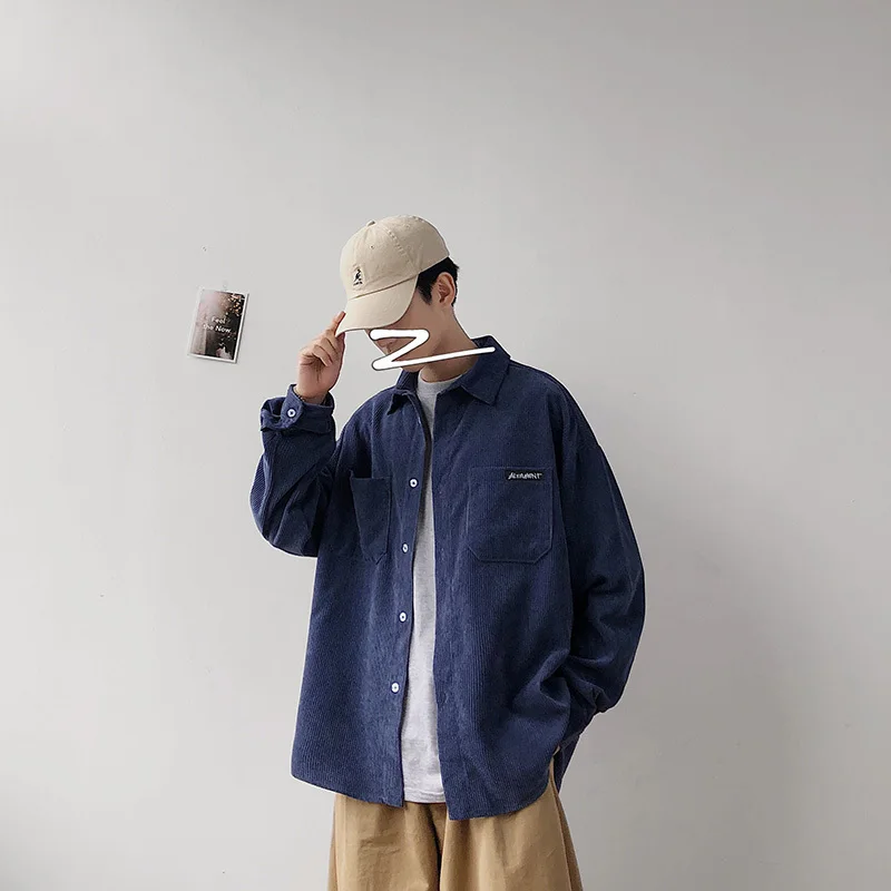 2019 осень и зима новый однотонный вельветовый с длинными рукавами порт ветер