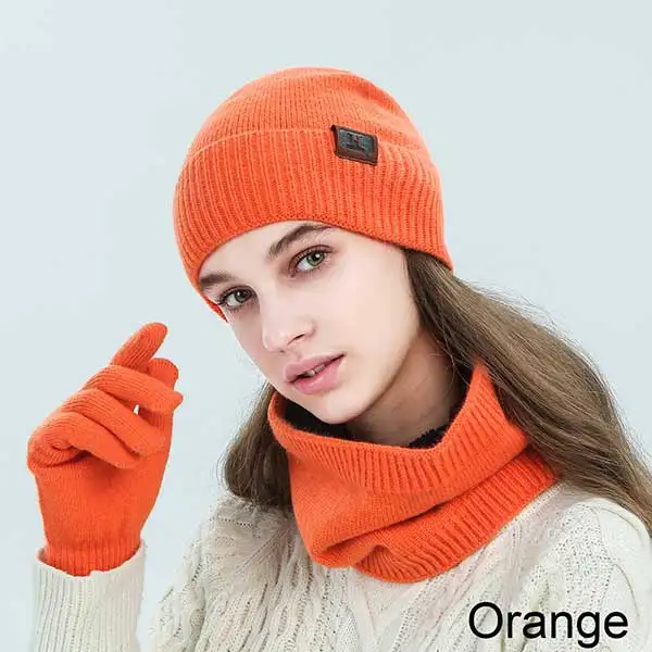 Evrfelan New Warm Winter Hat Scarf Gloves Set Women Men Thick Touch Screen Gloves Thick Soft Beanies Hat Ring Scarf Unisex - Цвет: H