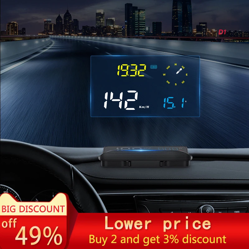 2021 new car HUD head-up display car universal OBD+GPS navigation dual-mode speed multi-function HD smart projector D1 model