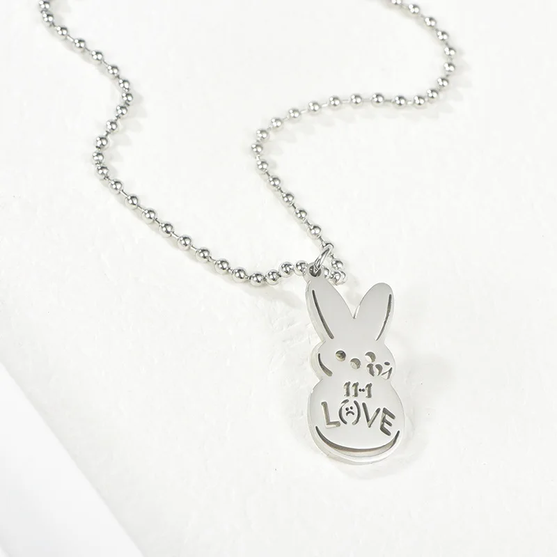 

Trendy Lil Peep Love Rabbit Pendant Necklace Women Cute Beads Chain Stainless Steel Charming Jewelry 2021 Young Girls Fans Gift