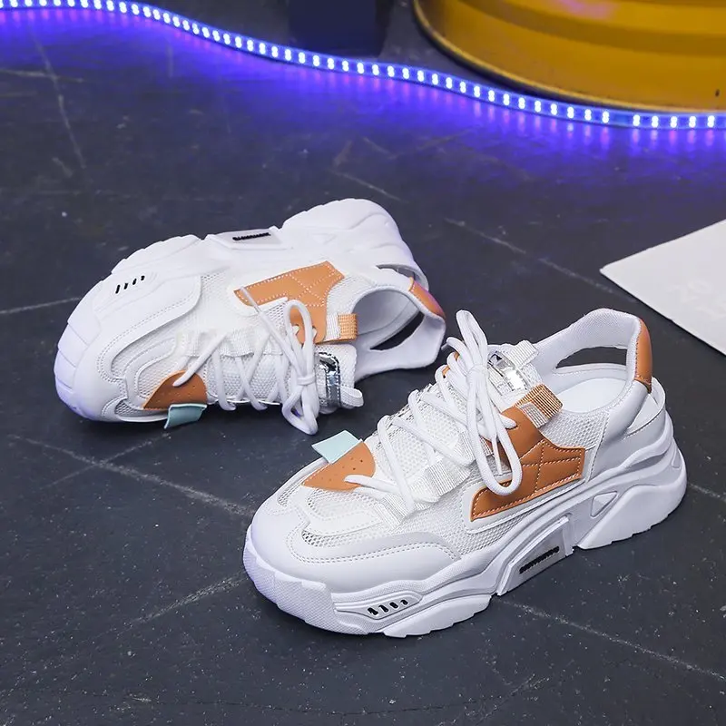 

Mesh Platform Sandals Women Round Toe Lace-Up Daddy Shoes Woman 2021 New Fashion Travel Sneakers Women's Summer Running Shoe