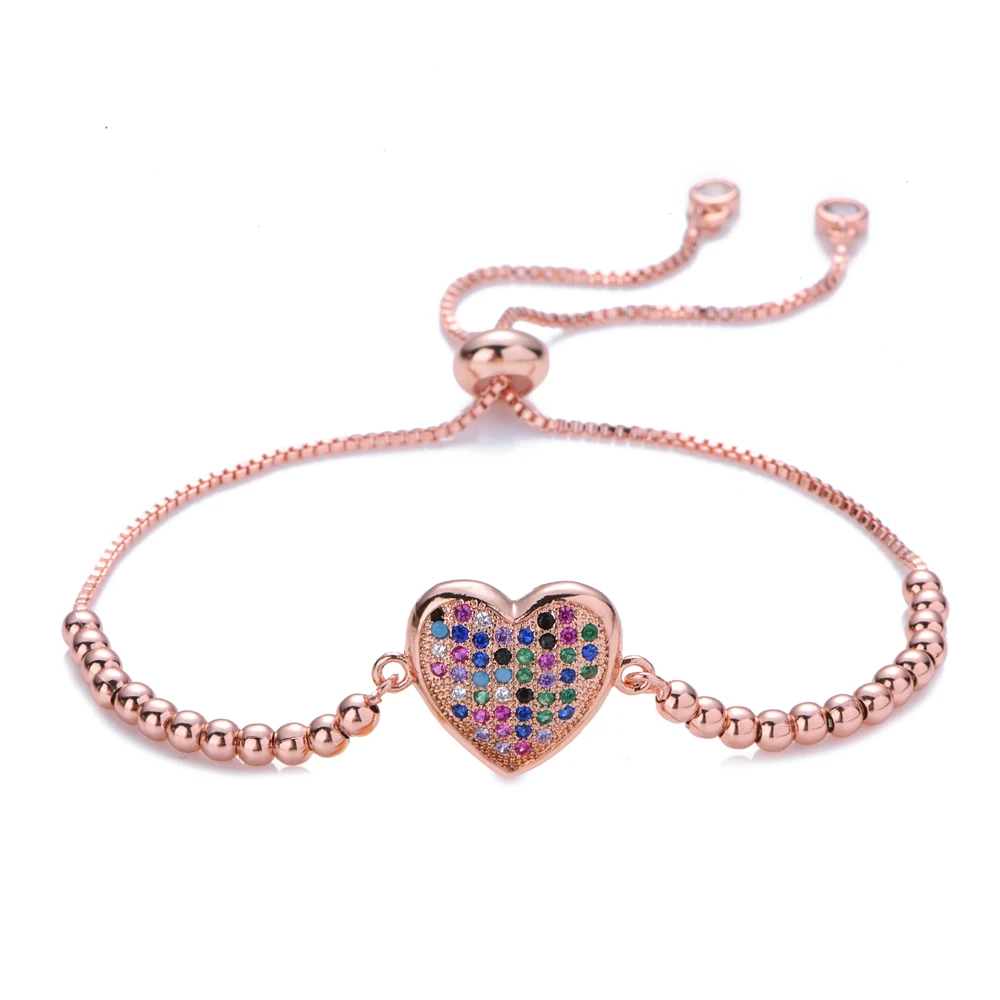 Hot women's gold rainbow heart bracelets&ampbangles jewelry cz zircon bracelet adjustable chain accessory femme | Украшения и