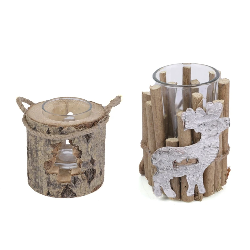 

Wood Tealight Candle Holder for Vintage Home Decor Christmas Candlestick Farmhouse Wedding Living Room Table Decorations
