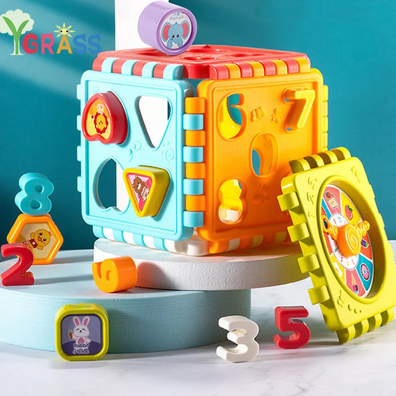 

Baby Montessori Toys Activity Cube Shape Sorting Toddler Early Learning Aids Educational Toy Kids Blocks Set Colorful Number