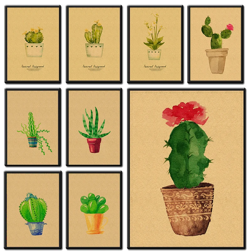 Акварельные листья на стену в зеленом стиле растения скандинавском крафт-бумага