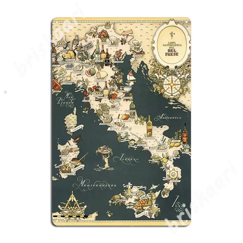 

Gastronomic Map Of Italy 1949 Metal Signs Club Cinema personalized Wall Decor Tin sign Posters