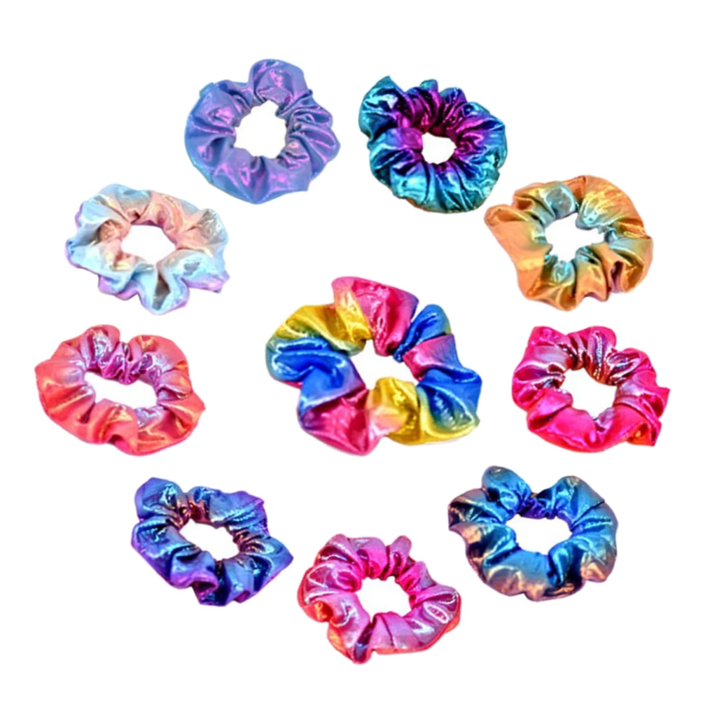 

10 Pieces Women Lady Dance Hair Scrunchies Glossy Bobbles Hair Band Assorted