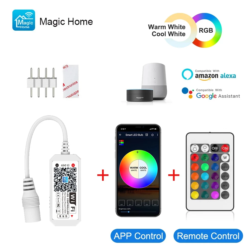 

Smart Wifi Controller RGBW Color Changing Remote Control For Led Strip DC 5-28V Works With Alexa Google Home Assistant IFTTT
