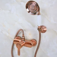 antique red copper brass wall mounted bathroom hand held shower head faucet set mixer tap single handle lever mna291