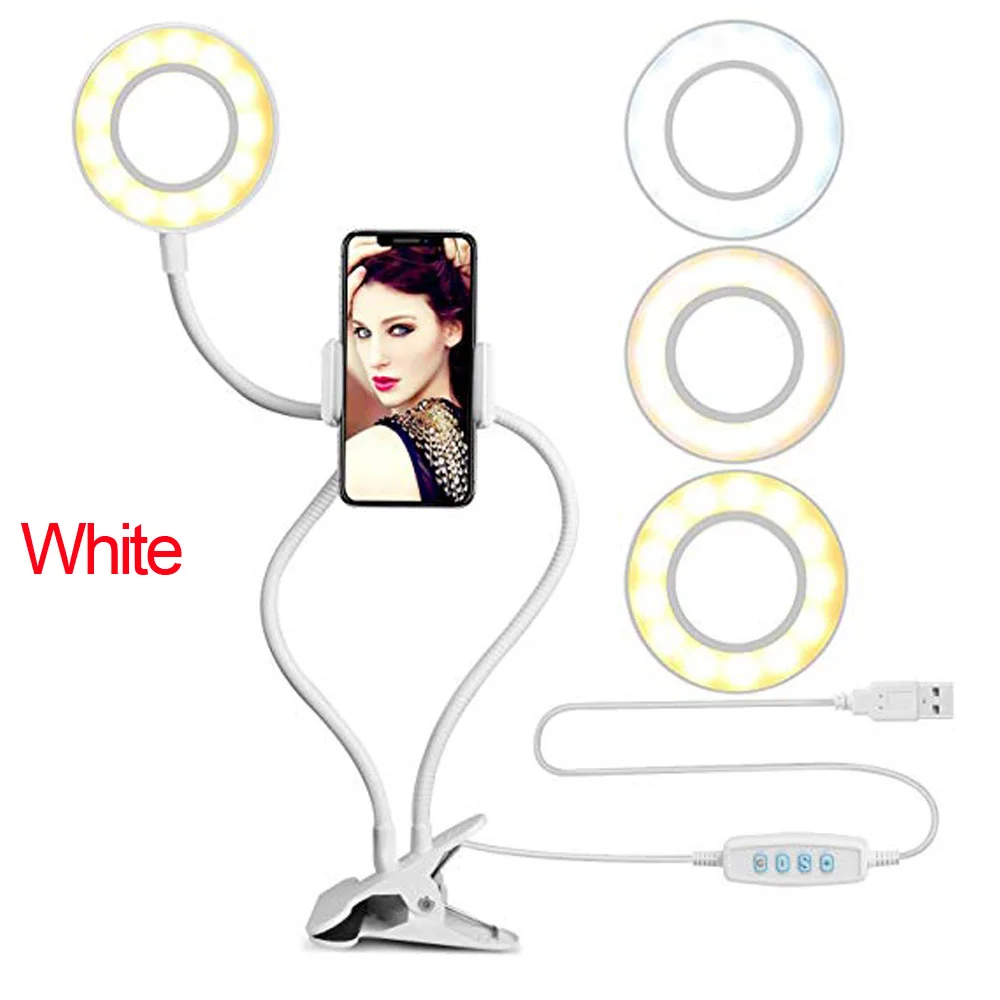 

Clip on Led Selfie Ring Light with Cell Phone Holder Flexible Dimmable Make Up Lamp Desk Table Lamp Photo Studio for Live Stream