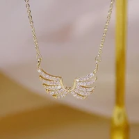 simple gold plated exquisite angel of wings necklace charm women short design clavicle aaa zircon lady necklace cocktail jewelry