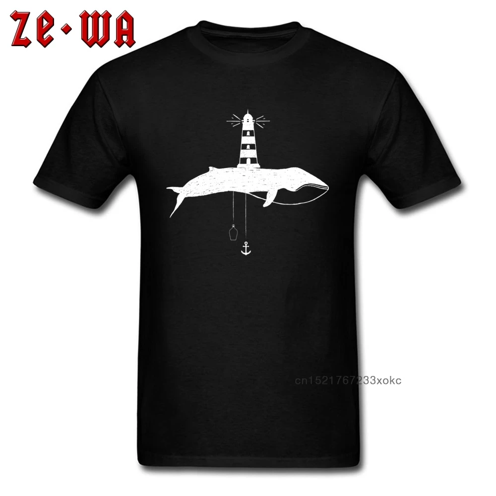 

Tee Ocean Life Men Top Mens T-shirt Whale And Lighthouse T Shirt Novelty Designer Man Clothing Simple BW Tshirt Slim Fit