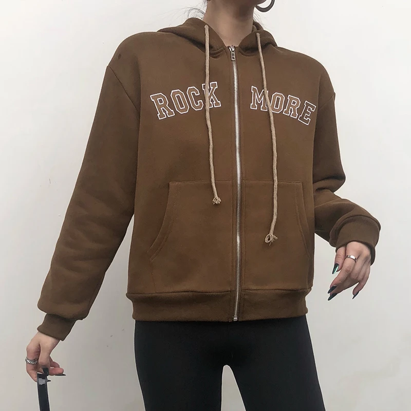 

Hoodie TopY2K Aesthetic Women's Sweatshirts Vintage Zip Up Winter Jacket Clothes Pockets Long Sleeve Hooded Sweaters Zip Hooded