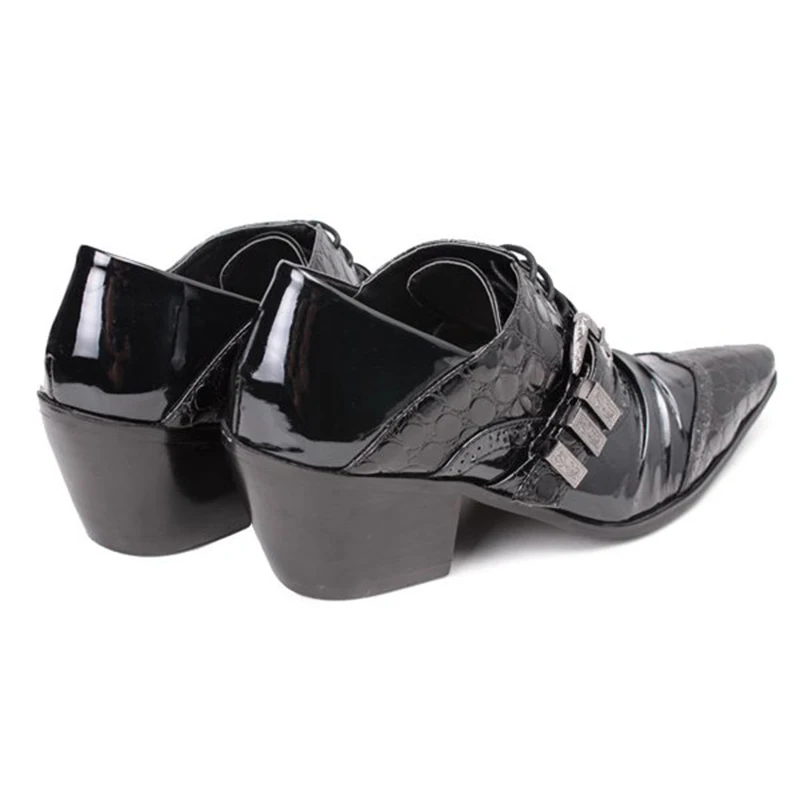 black 5.5cm Змеиная кожа аллигатора офисная Мужская металлическая модельная брендовая Роскошная обувь из крокодиловой кожи Монк ремень Большой размер высокий каблук черный 46 оксфорды из змеиной кожи - Цвет: black 5.5cm