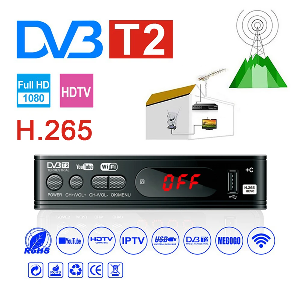 DVB T2 C HEVC 265 цифровой ТВ тюнер приемник приемный TDT H.265 наземный Wifi телеприставка T