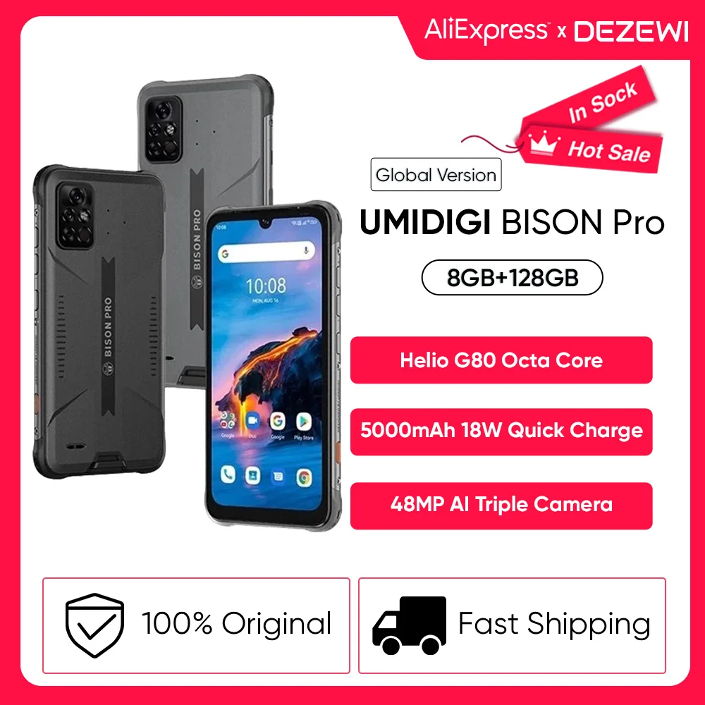 

Global Version UMIDIGI BISON Pro IP68/IP69K Helio G80 Octa Core 8GB 128GB 48MP Triple Camera 6.3"FHD+ 5000mAh Battery Smartphone