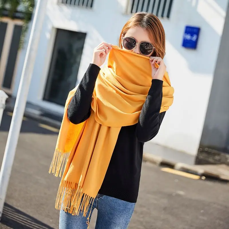 

Women Solid Color Faux Cashmere Scarves with Tassel Autumn Winter Soft Warm Lady Wraps Thin Long Scarf Female Shawl Women Scarf