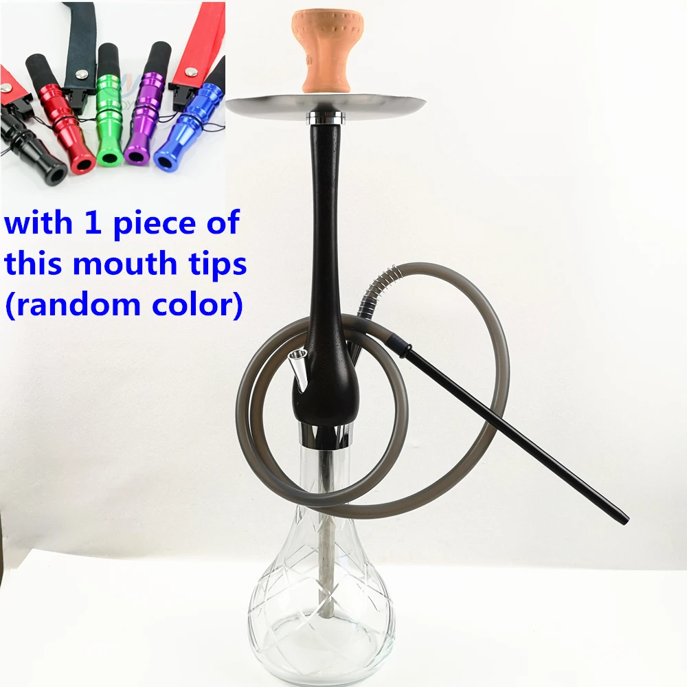 B with mouth tips Хорошее качество, стеклянный кальян sheesha, желто-коричневый цвет, деревянный стебель, силиконовый шланг, петля, кончики рта, кальян для дома или бара - Цвет: B with mouth tips