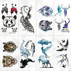 Маленькая черная татуировка для мужчин и женщин, для тела, рук, пальцев, искусства, макияжа, вечеринки, акварельные татуировки, татуировки для Галактики, волка, Кита, наклейки для детей