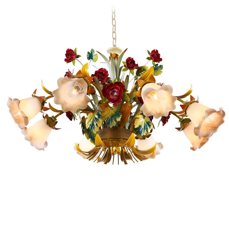 European Flower LED chandelier lighting Glass Shade Rose Lamp living room hanging lights dining Girls bedroom Lights D72 | Лампы и