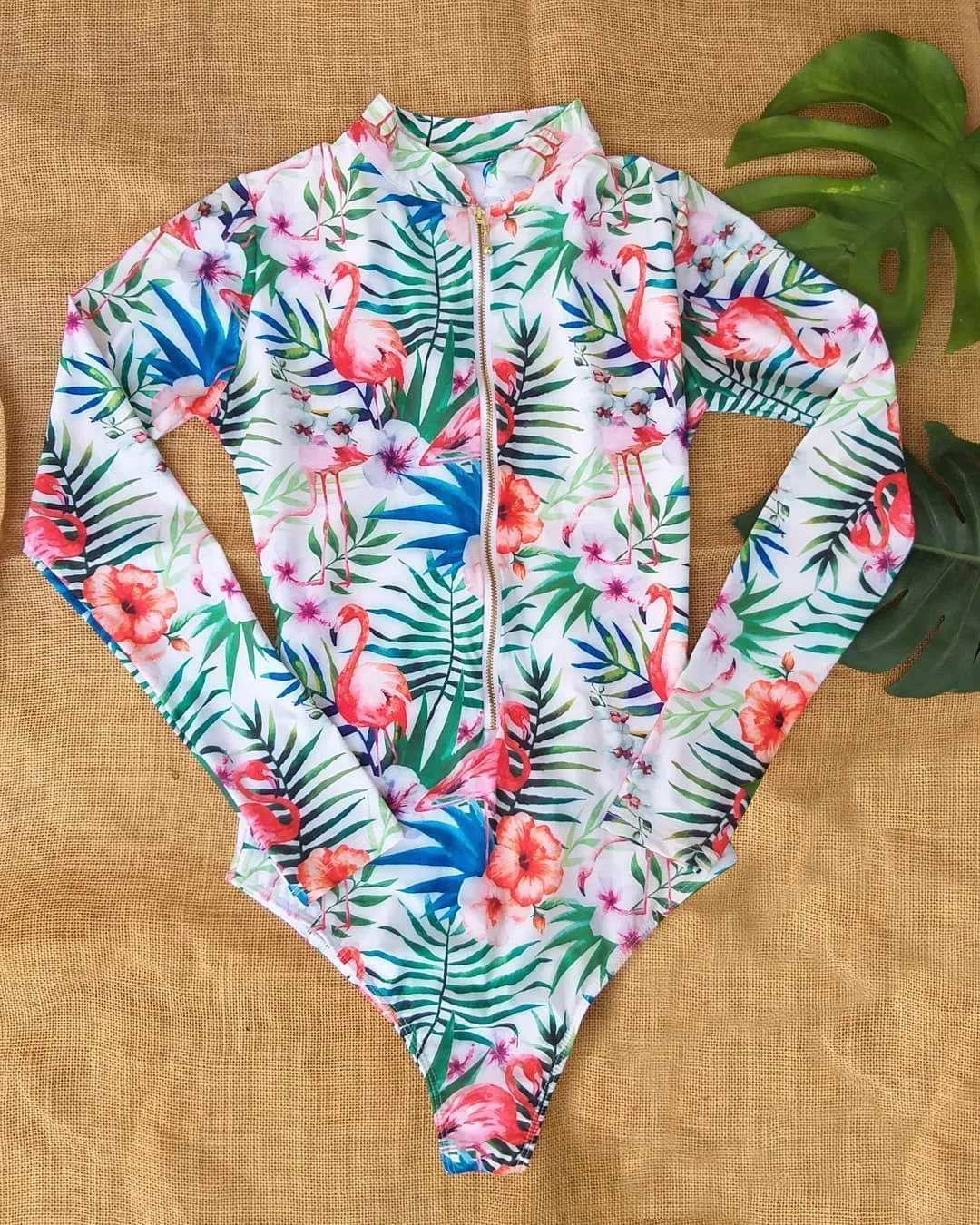 Длинный рукав Rash Guard Женщины Печать купальники молнией серфинг костюмы Подкладка Ванный Подъем Подводное плавание Купальники Высокий ворот синий.