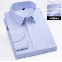 new spring plus size 5xl 6xl 7xl 8xl 40 cotton easy care blue stripe twill long sleeve men business dress shirt soft fat person