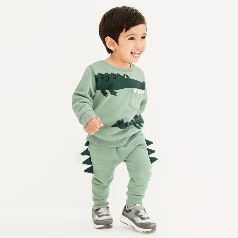 

Boy Tracksuits Crocodile Winter Fleece Lined Casual Sets for Kids Autumn Sweatshirts Pants Spring Cartoon Sports Suits