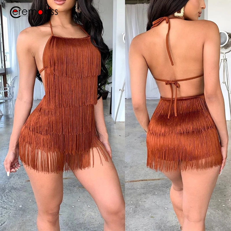 Сексуальное летнее платье Ceremokiss с кисточками женское повседневное мини открытой